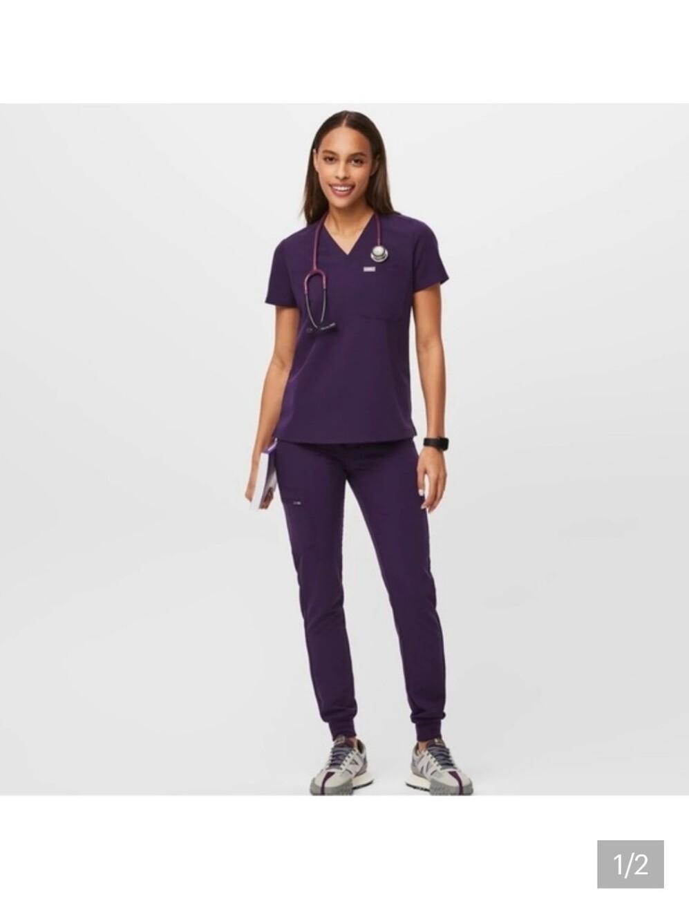 Women’s V-Neck Figs Scrub Set Top XS& Jogger Pants S/T  - Purple